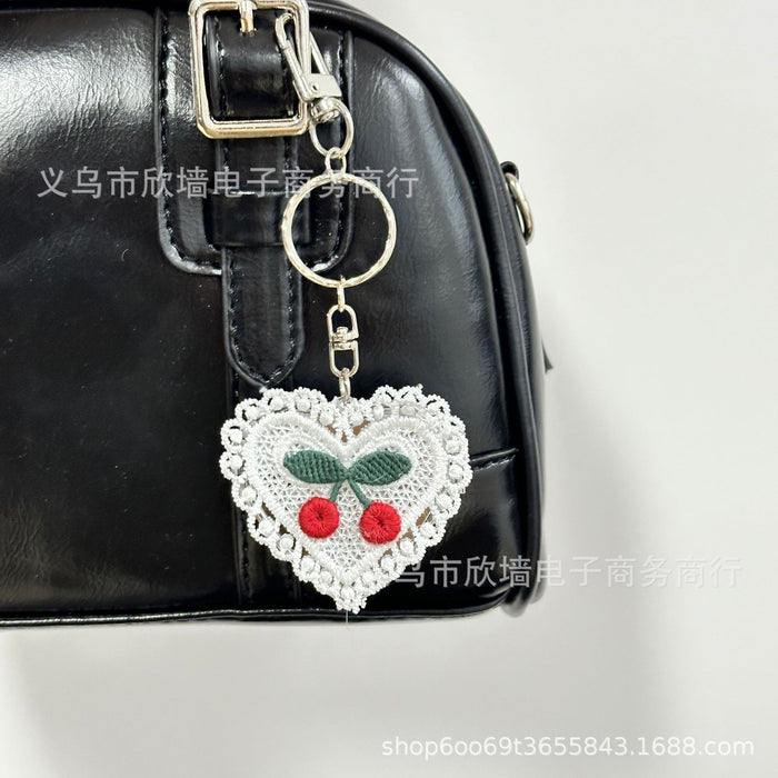 Wholesale Vintage lace heart cherry mirror keychain