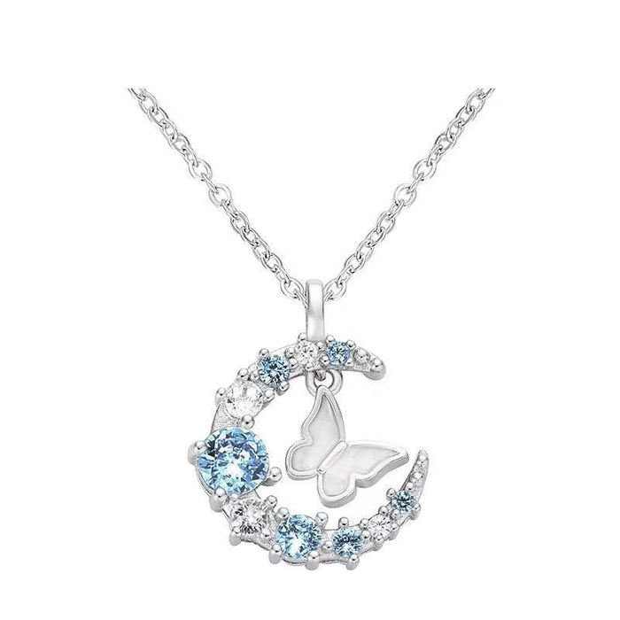 Wholesale Moon Flash Diamond Butterfly Necklace