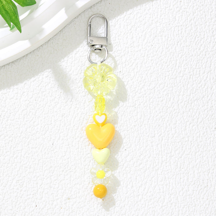 Wholesale Modern DIY Bead Keychain - Orange Plum Blossom &  Heart Motif Car Key Accessory