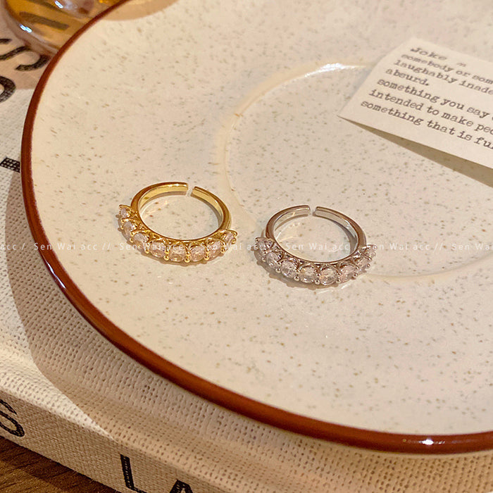 Wholesale Advanced feeling diamond zircon open ring with niche design, simple and versatile food ring, light luxury temperament, handmade jewelry