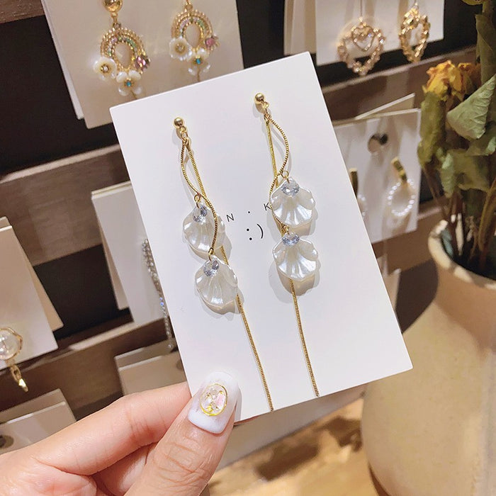 Wholesale S925 Silver Needle Internet Popular Simple Earrings Shell Flower Tassel Earrings