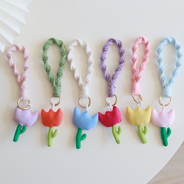 Wholesale Cute Tulips Cotton Rope Keychains