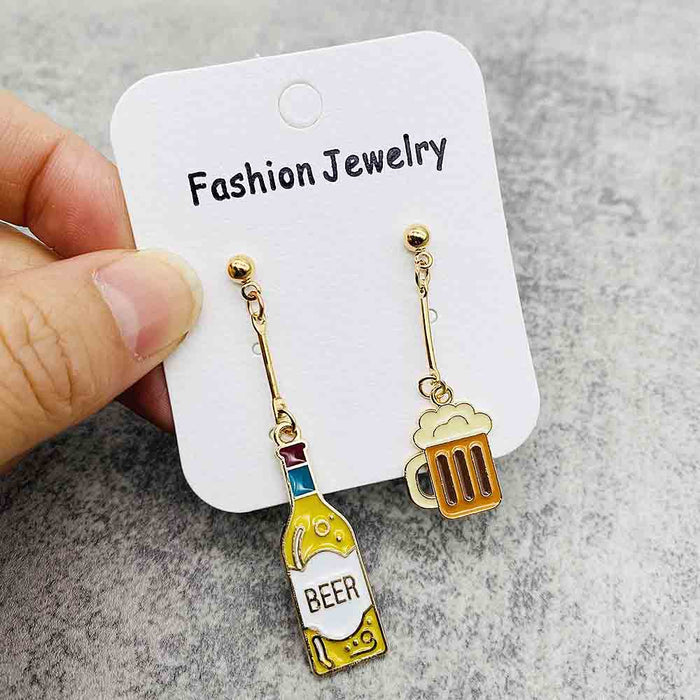 Wholesale Alloy Oil Drop Earrings Beer Red Wine Glass Coffee Gourmet Drink Pendant Earrings