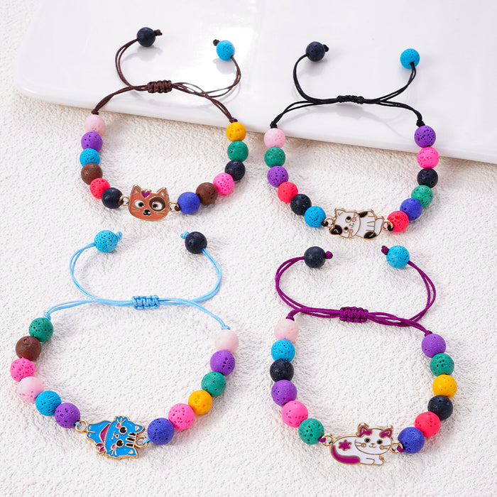 Wholesale 12pcs/set Children's Bracelet Female Volcanic Stone Cartoon Cat Bracelet Set