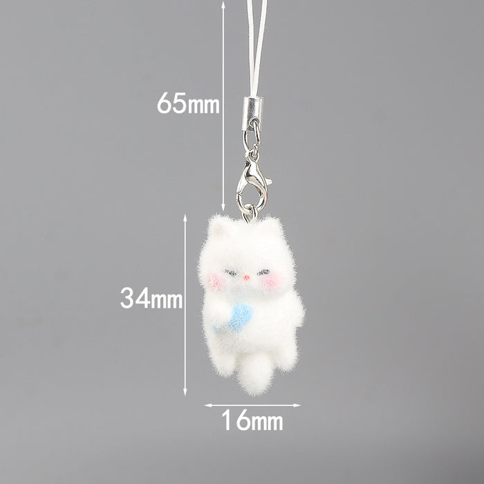Wholesale Cute 3D Flocked Resin Cat Keychain