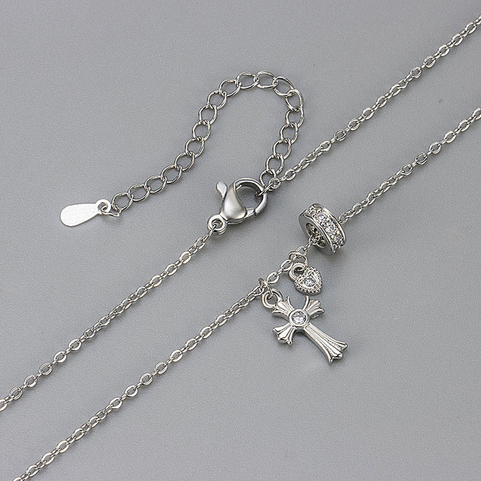 Wholesale New compact dot diamond cross heart necklace, niche fashion, versatile, light luxury, white collarbone chain