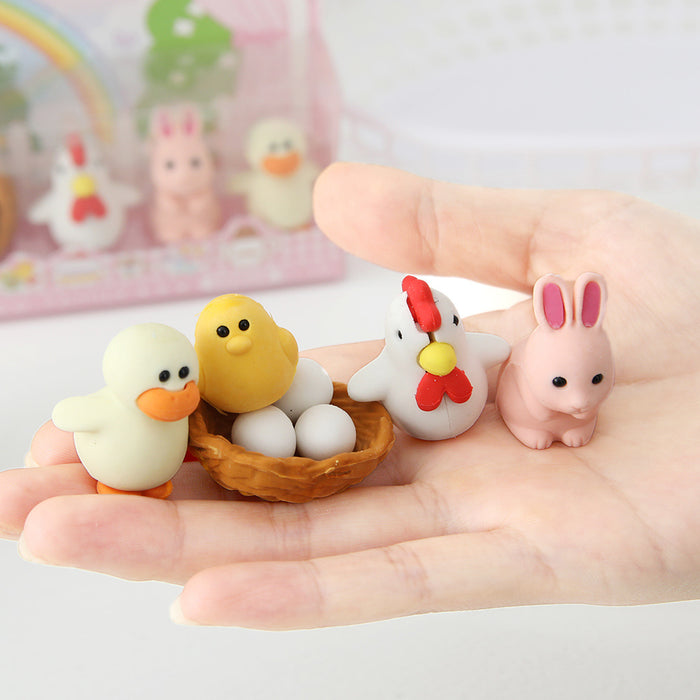 Wholesale Cartoon Poultry Eraser Four Boxes Stationery for Correcting and Erasing