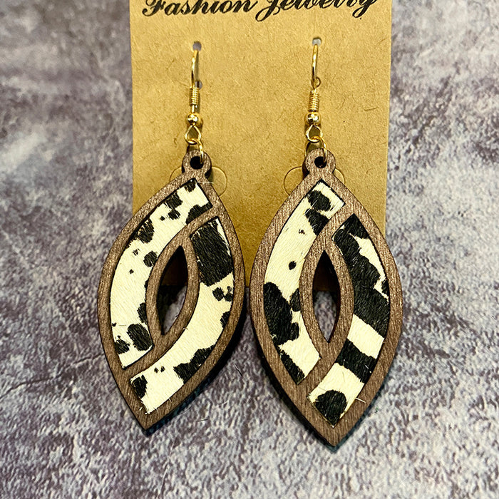 Wholesale Retro leather earrings hollow horse eye texture earrings personalized light earrings