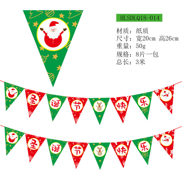 Wholesale Christmas Decorations Christmas Pull Flag Hanging Flag Holiday Banner Party Decoration Paper Cartoon Christmas Pull Flower String Flag