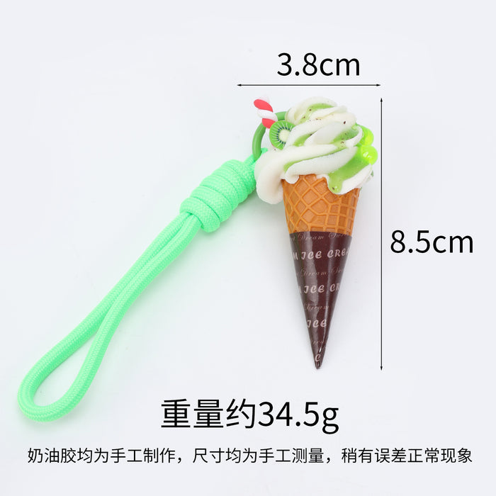Wholesale Trendy Simulated Ice Cream Keychain Bag Charm PVC Realistic Food Pendant For Bags And Car Keys