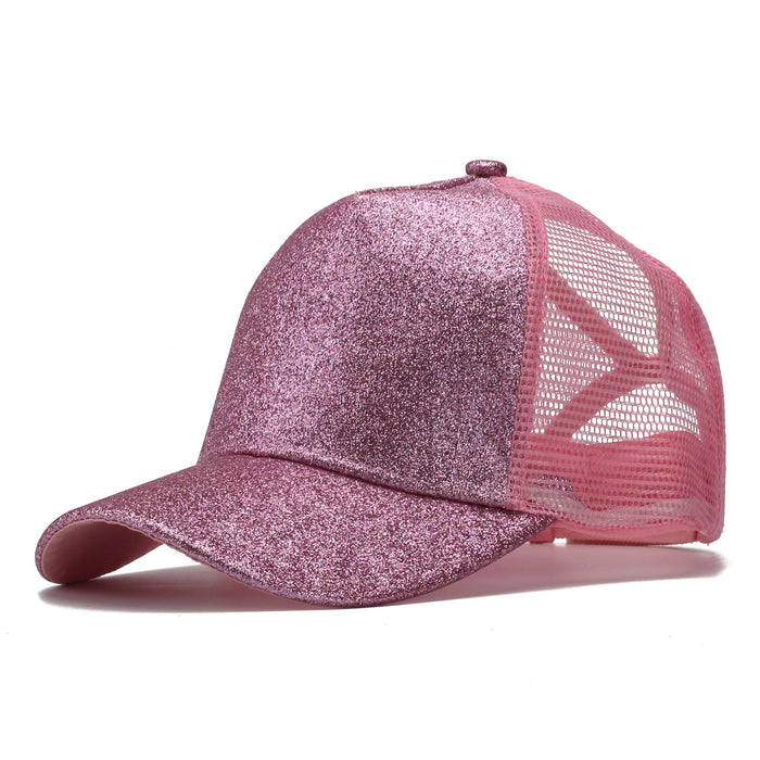 Wholesale Trendy Sequined Dacron Baseball Cap with Ponytail Hole - Breathable Mesh Sun Hat for Summer Outdoor Use