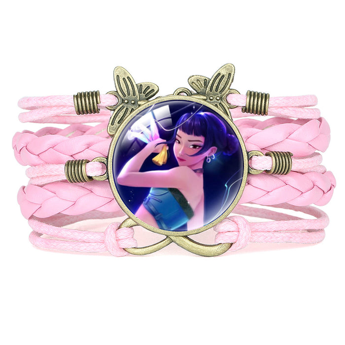 Wholesale KPOP Retro Butterfly Combination Cute Pink Multi-Layer Braided Girl Bracelet