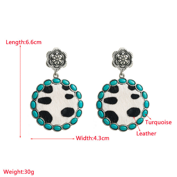 Wholesale vintage earrings alloy inlaid turquoise exaggerated earrings