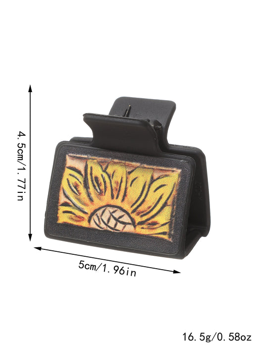 Wholesale Western Style Medium Leather Hairpin Sunflower Shark Clip Women' s Grab Clip