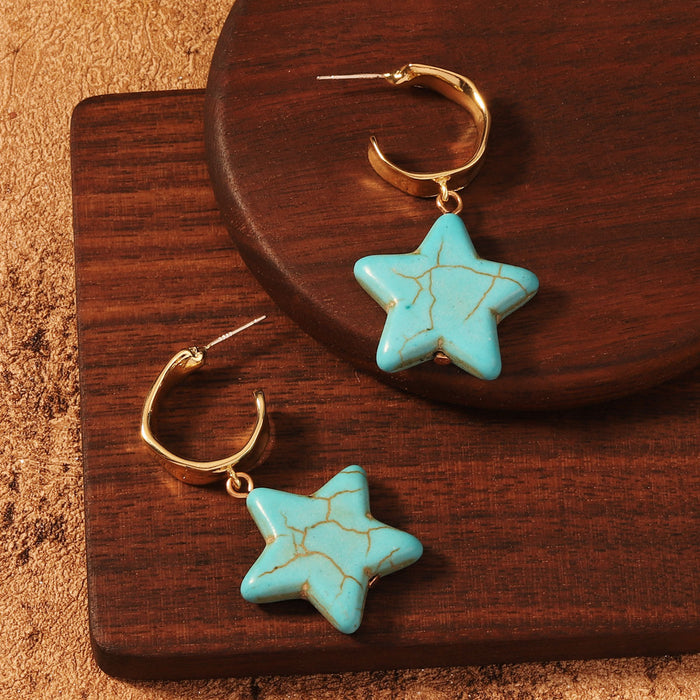 Wholesale fashion creative elegant imitation turquoise five-pointed star earrings