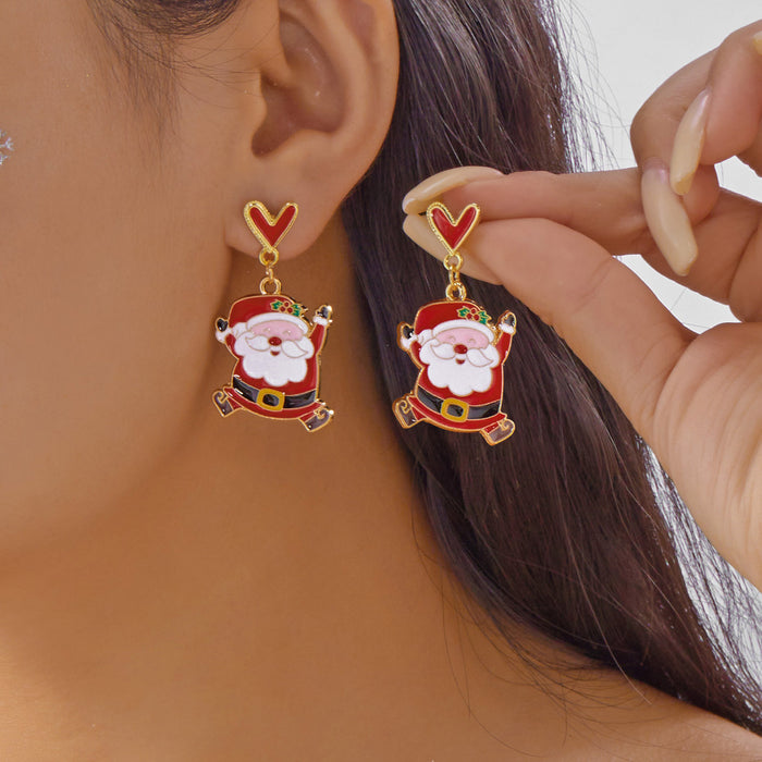 Wholesale Christmas Series Love Alloy Oil Drop Earrings Versatile Snowman Wreath Christmas Paper Card Earrings
