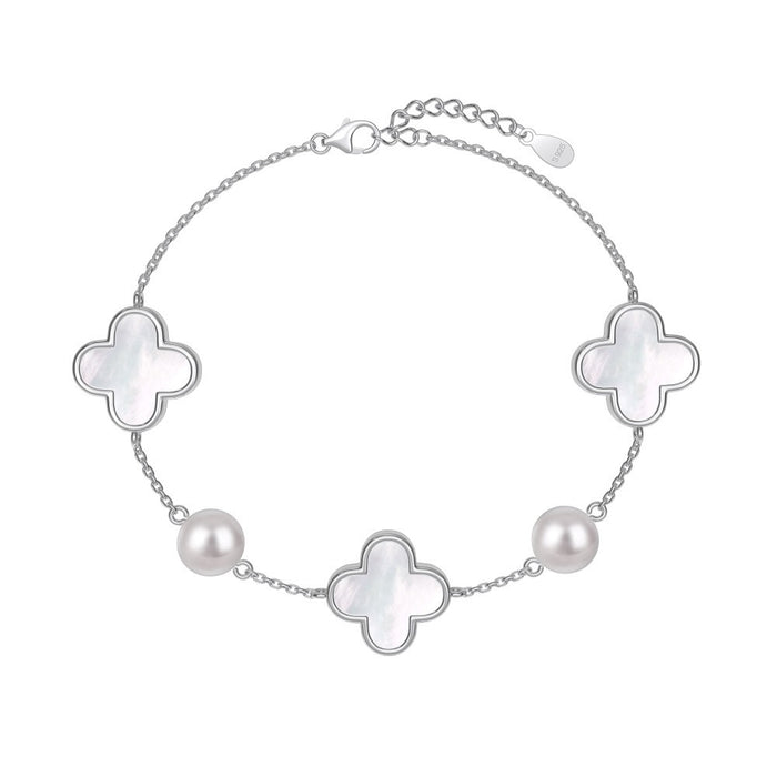 Wholesale Four Leaf Clover White Mother of Pearl Turquoise Silver Bracelet JDC-BT-DiY001