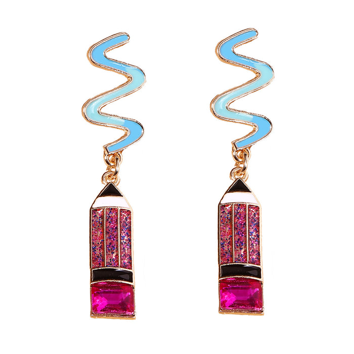 Wholesale long colored diamond pencil earrings alloy oil dripping crayon earrings