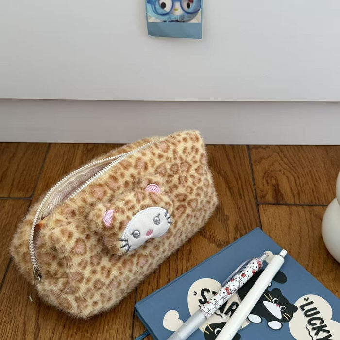 Wholesale Plush Leopard Print Pencil Bags