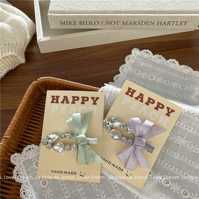 Wholesale Transparent Love Rhinestone Bow Duckbill Clip Hair Clip Sweet Super Fairy Bangs Clip Side Clip Hair Accessories for Women