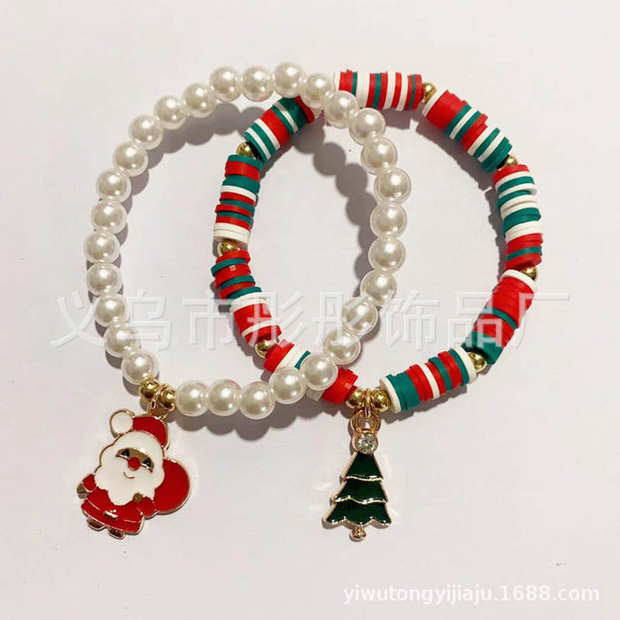 Wholesale Soft Clay Beaded Bracelet Christmas Tree Pearl Cartoon Sweet Versatile Bracelet Best Friend