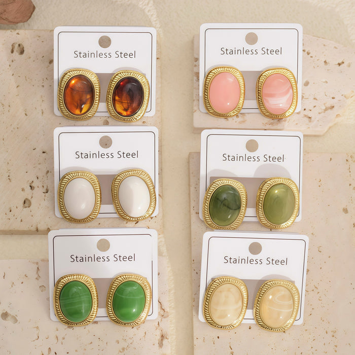 Wholesale Amber Earrings Stainless Steel Oval Earrings for Women