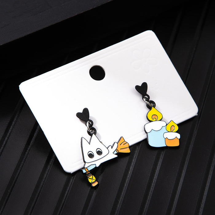 Wholesale  series alloy oil drop asymmetrical earrings cartoon anime funny ghost pumpkin earrings