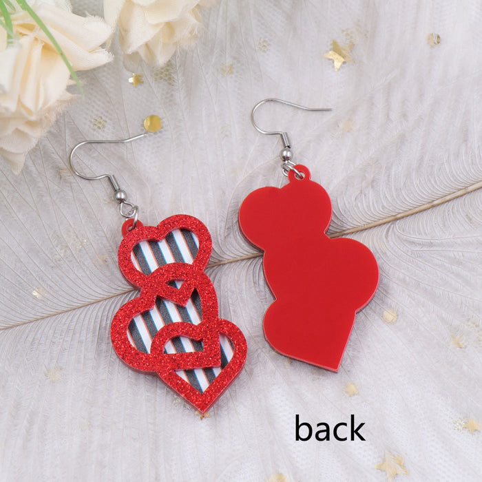 Wholesale Earrings Acrylic Valentine's Day Black and White Striped Heart JDC-ES-XYan015