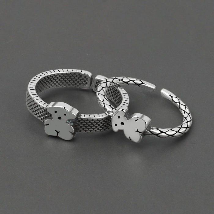 Wholesale Copper Electroplated Adjustable Ring Set Cute Cartoon Bear Two Piece Knuckle Rings For Women Fashion Jewelry Accessory