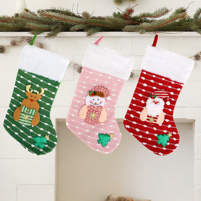 Wholesale Christmas decoration plush Christmas stockings children' s candy gift bag cartoon elderly knitted stockings window pendant