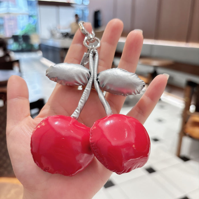 Wholesale PU cotton-filled cherry keychain