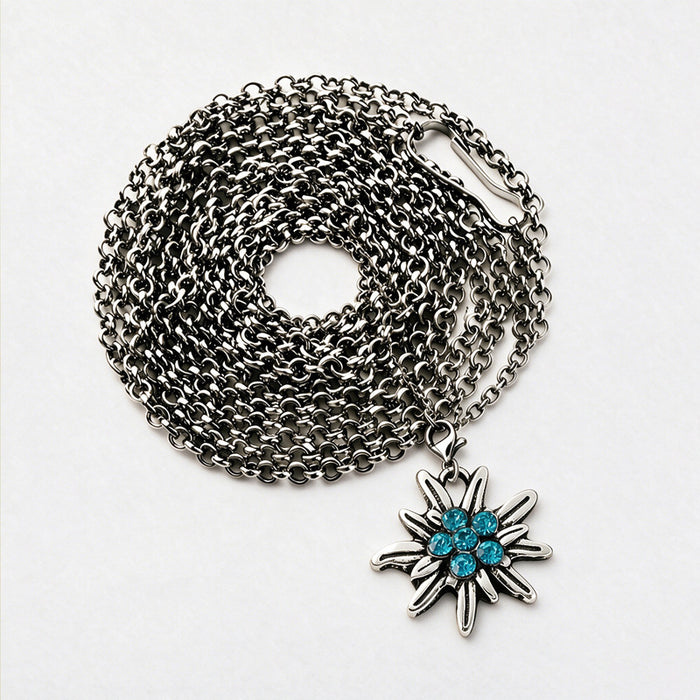 Wholesale Layering Jewelry Edelweiss Long Necklace Rhinestone Pendant Bavarian Folk Style For Beer Festival