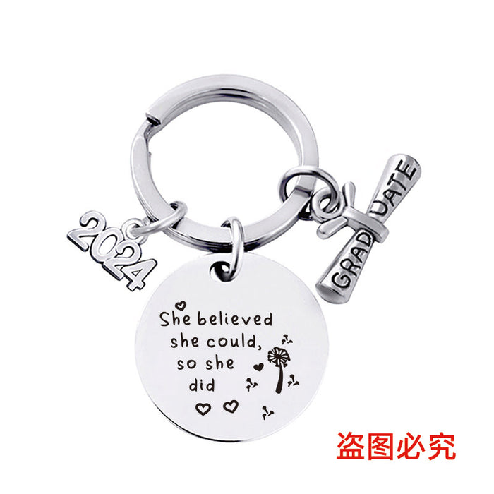 Wholesale Graduation Season Gift Round Stainless Steel Keychain JDC-KC-GangGu049