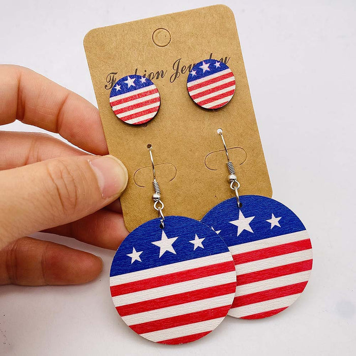 Wholesale Independence Day Five-pointed Star Printed Wooden Earrings JDC-ES-PuCi032