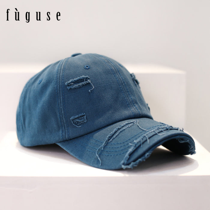 Wholesale Retro style, personalized, vintage, perforated baseball cap, versatile, soft top, curved brim, sun shading duckbill cap for women