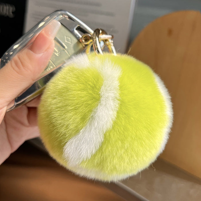 Wholesale Small tennis faux otter fur plush ball keychain