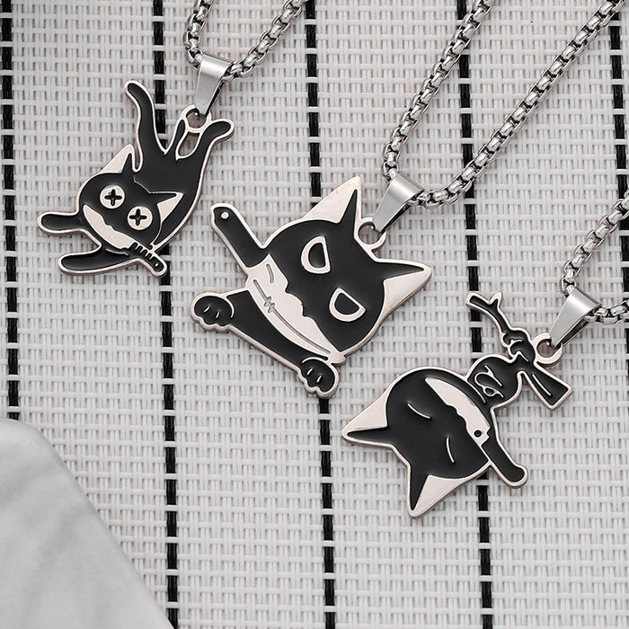 Wholesale  Stainless Steel Black Oil Dripping Knife Cat Necklace