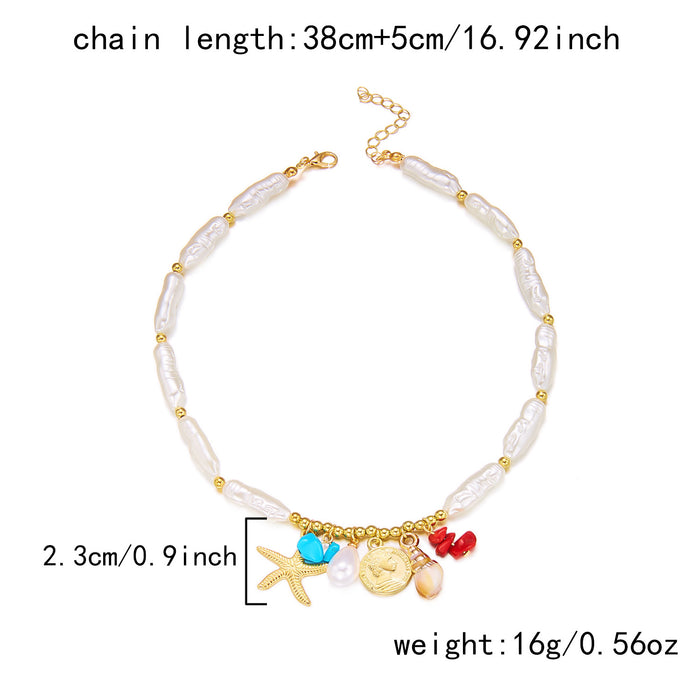 Wholesale Alloy Ocean Shell Pearl Layering Necklace with Conch Pendant