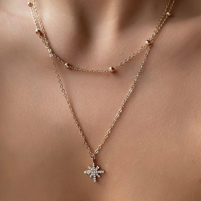 Wholesale Simple and versatile alloy jewelry with diamond studded pentagonal stars, moon, collarbone chain necklace, women's pendant