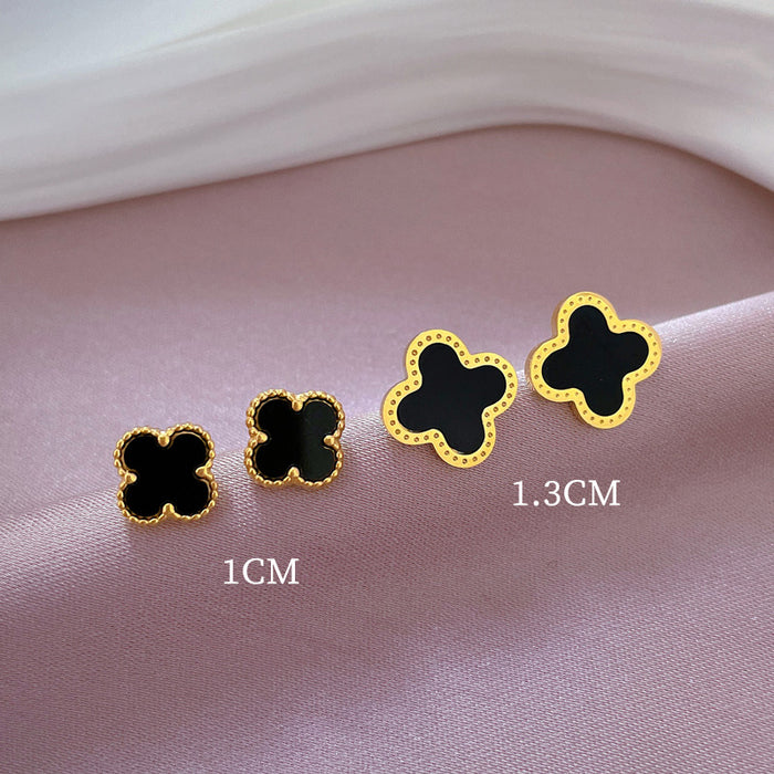 Wholesale Simple Titanium Steel Mother-of-Pearl Clover Minimalist Style Earrings JDC-ES-LG004