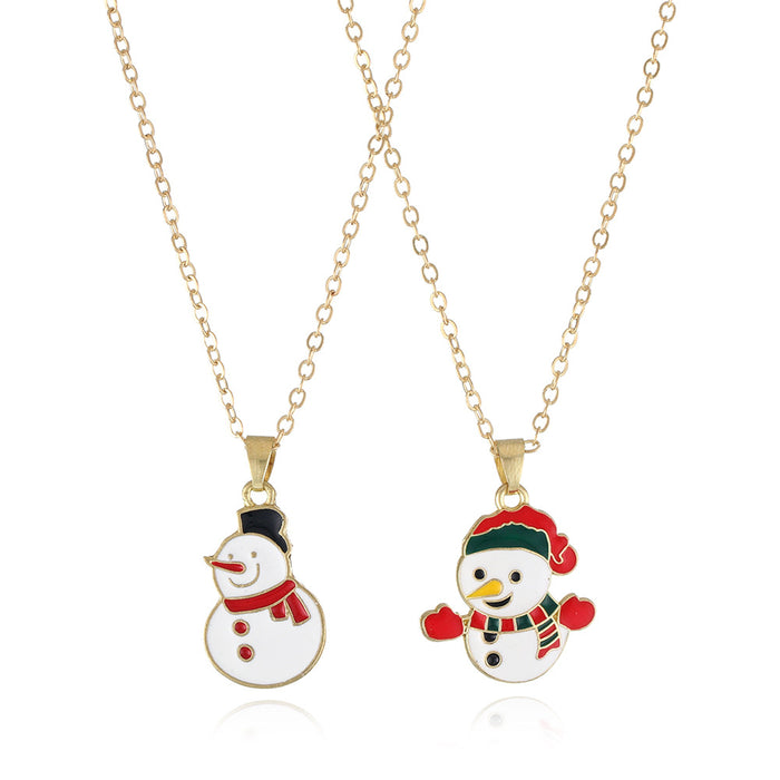 Wholesale Christmas Series Children' s Good Friend Necklace Set Snowman Christmas Tree Pendant Alloy Oil Dropping Cartoon Jewelry