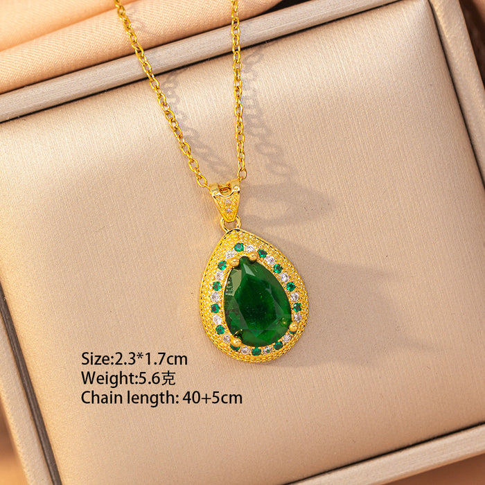 Wholesale Geometric Copper Inlaid Zircon Pendant Necklace Gold Plated Titanium Steel Layering Jewelry MOQ≥2