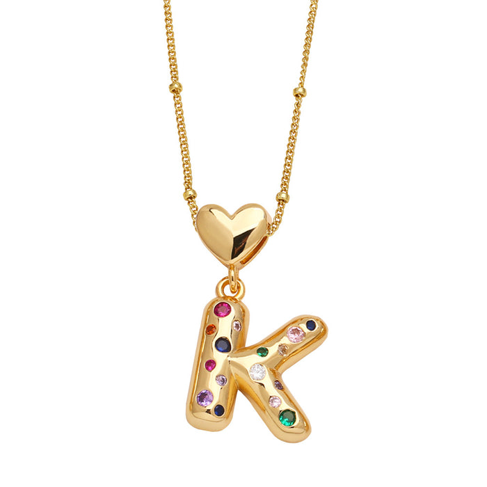 Wholesale  Love  English Letter Necklace Women's Color Zircon Gold Plated Clavicle Chain