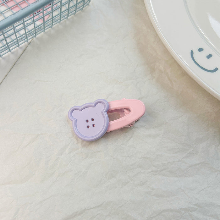 Wholesale Cute teddy bear button hollow oval duckbill clip bangs side hair clip headband