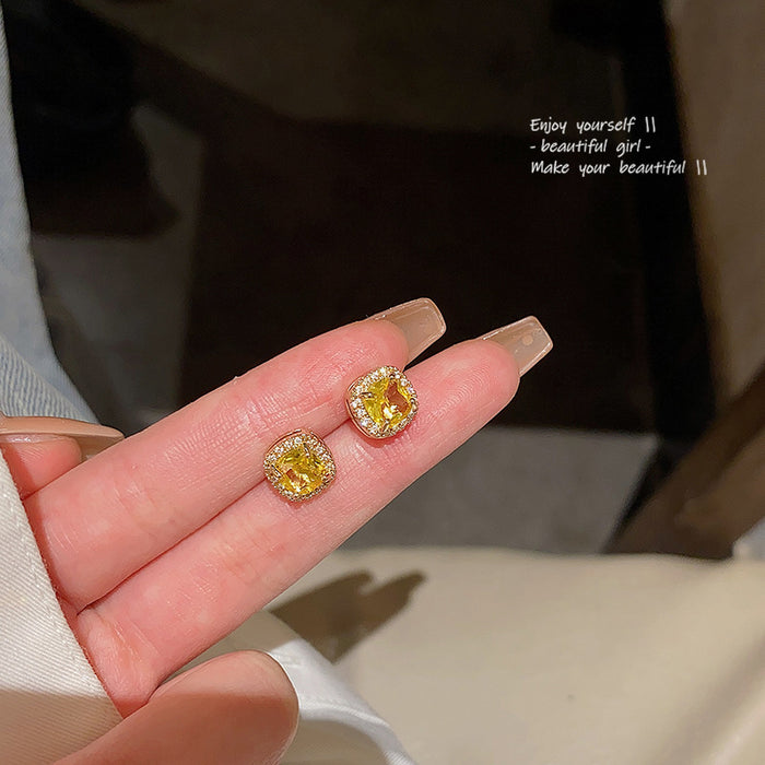 Wholesale Gold-Tone Cubic Zirconia Square Stud Earrings