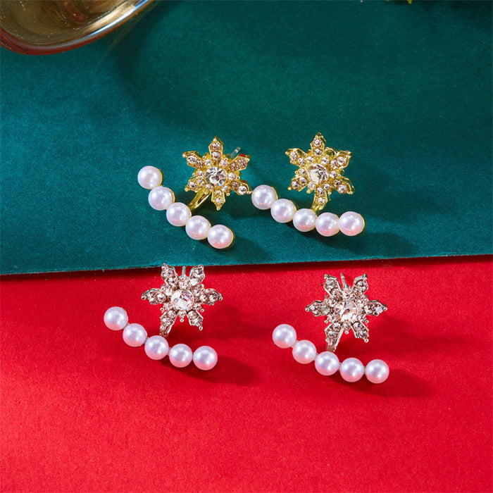 Wholesale European and American cross-border light luxury Christmas zircon snowflake tassel earrings niche design sweet fashion pearl pendant earrings