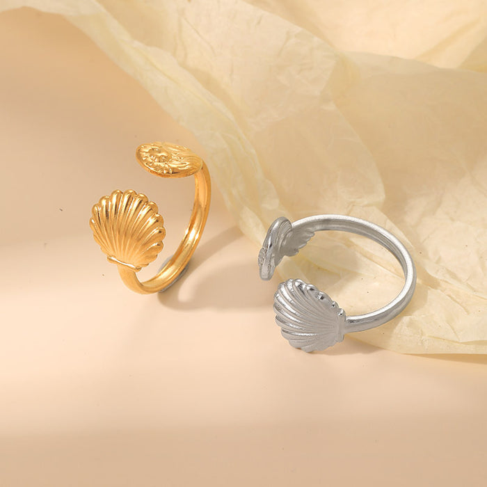 Wholesale Sweet and cool girl seashell ring  spring/ summer style   simple stainless steel jewelry