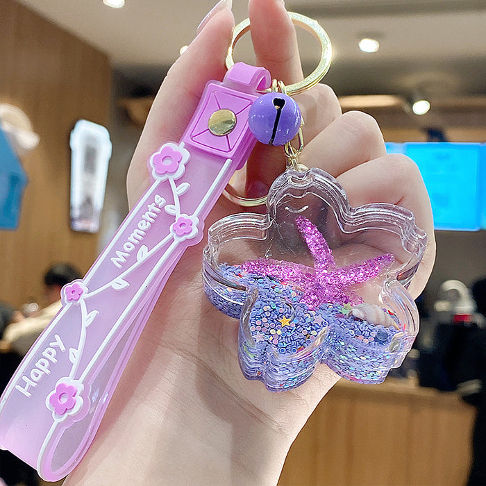 Wholesale Starfish Oil Flow Bottle Keychain Acrylic Pink Gift Bag Charm