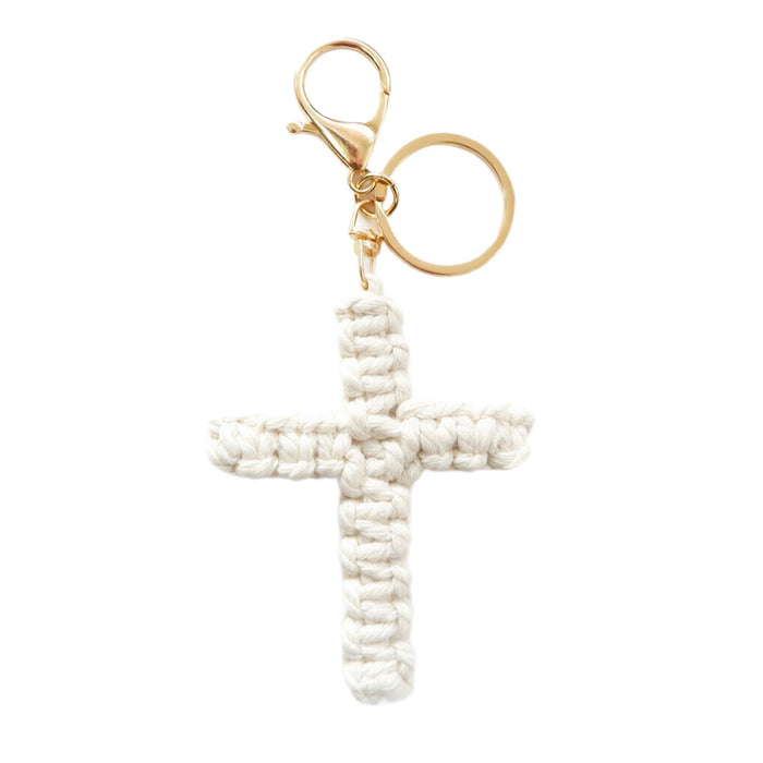 Wholesale Cotton Rope Cross Keychain Handmade Car Key Accessory Pink Pendant Gift