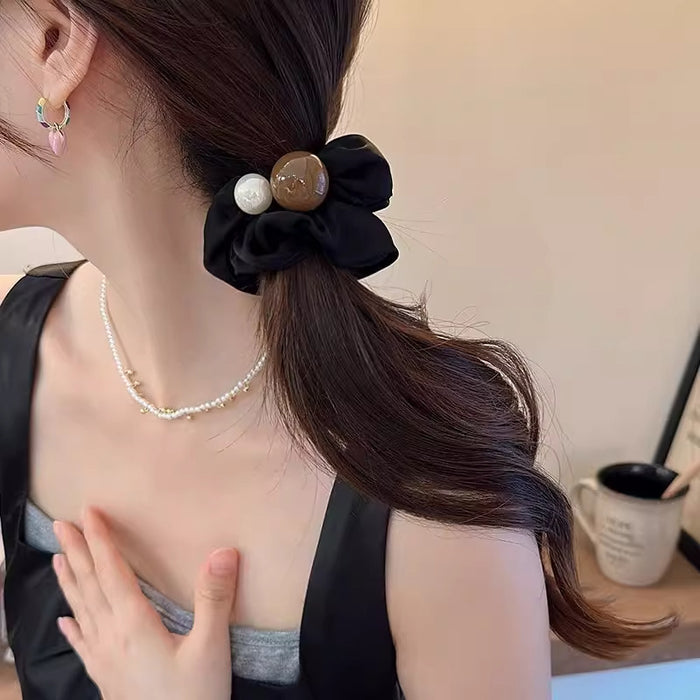 Wholesale Simple Pearl Large Intestine Hair Rope Rubber Band Women's Hair Elegant Leather Hair Rings